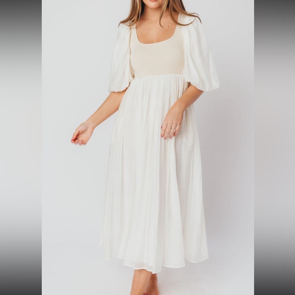 Worth collective Raina Dress white with puff sleeves